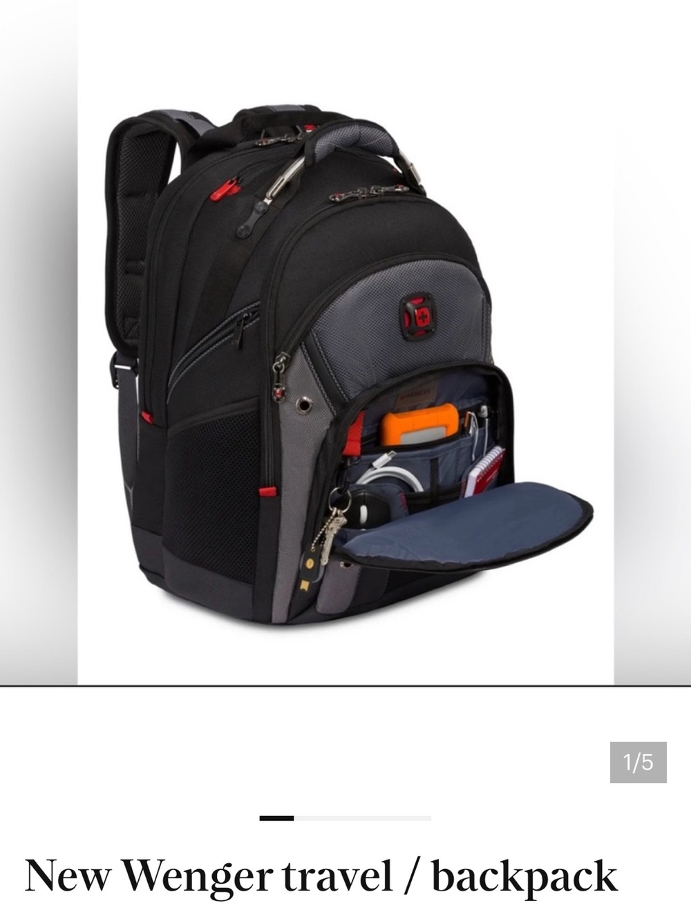 Wenger Black and Gray Laptop Backpack with Front Organizer